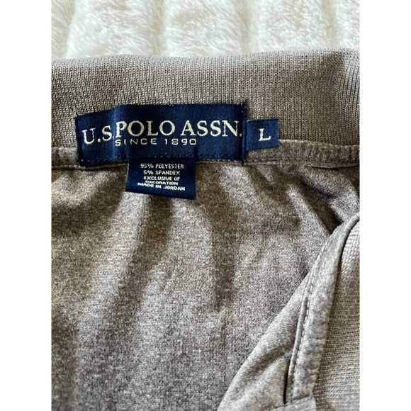 US‎ Polo Assn Mens Polo Shirt Size L Gray Logo Embroidered Logo Short Sleeve - Picture 3 of 4